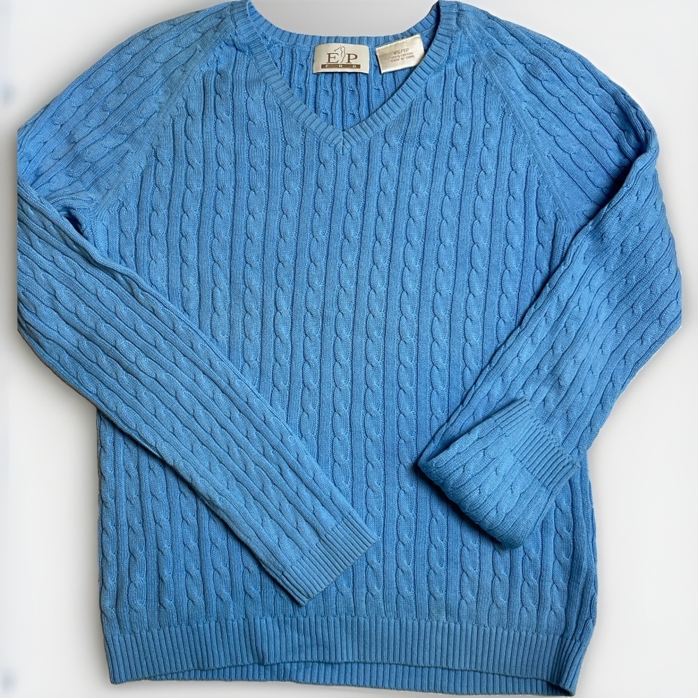 Women's EP Pro Golf Sweater Cable Knit V Neck Medium Blue Size XS